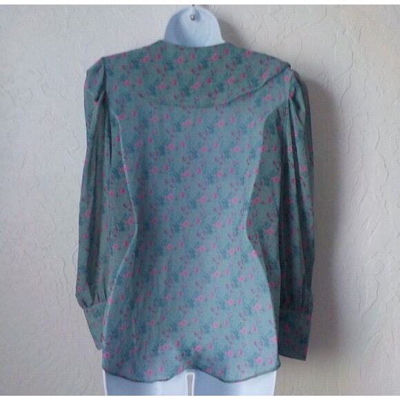 CRKO Cherry Koko Romantic Floral Blouse Green Pink Long Sleeves Button Up Fits M - Picture 5 of 6
